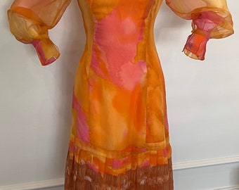 ¡Guau! ¡Alta costura de los 70! ¡Vestido midi vintage de gasa de seda!