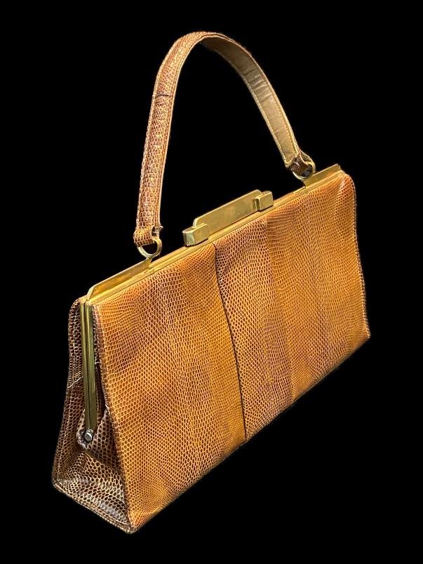 60s Vintage Snakeskin Handbag, Retro Reptile Purse, Fassbender of 