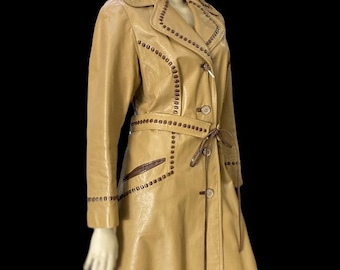 Vintage jaren 70 karamelleren jas, chocoladekleurige afwerking, North Beach-stijl