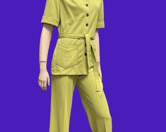 Tailleur pantalon Mod vintage des années 70 ! Tailleur pantalon vert citron vert