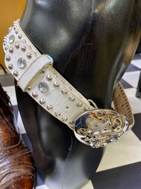 NEW Anthropologie Rhinestone metallic Silver leather Studded Belt size M Rhinestone-Studded Western Belt | Anthropologie main image 4