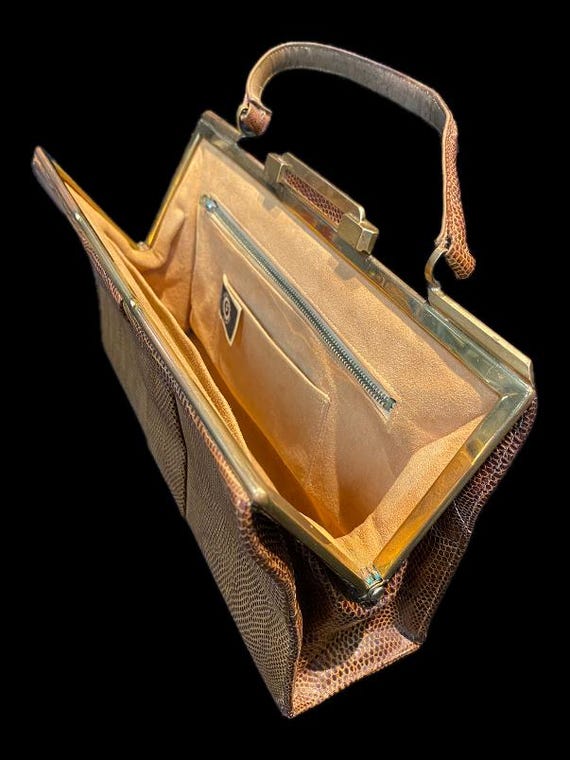 60s Vintage Snakeskin Handbag, Retro Reptile Purse, Fassbender of 