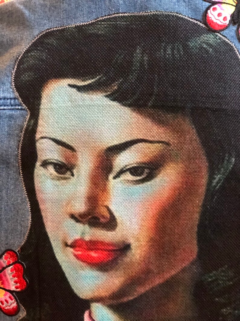 Do not buy SOLD Vintage upcycled denim Miss Wong Tretchikof jacket SOLD