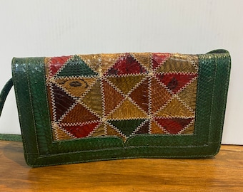 Vintage seventies patchwork snakeskin leather handbag