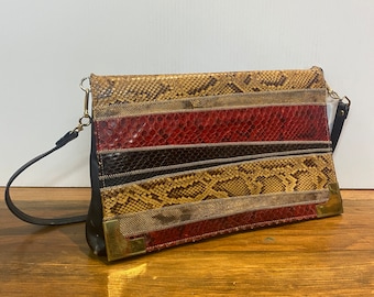 Vintage seventies patchwork snakeskin leather handbag