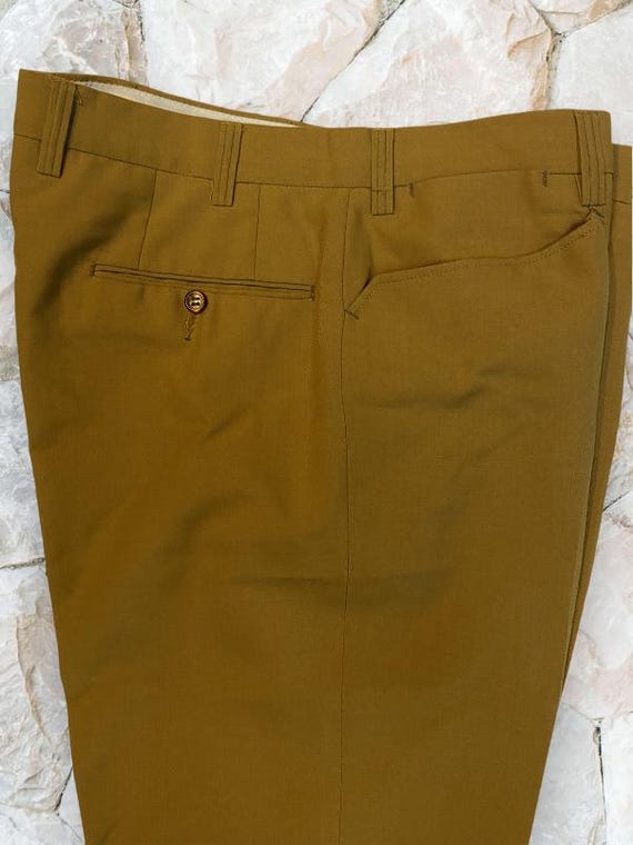 60s Vintage Mustard Slacks, Frogmouth Pockets, Kentish Mens Pants