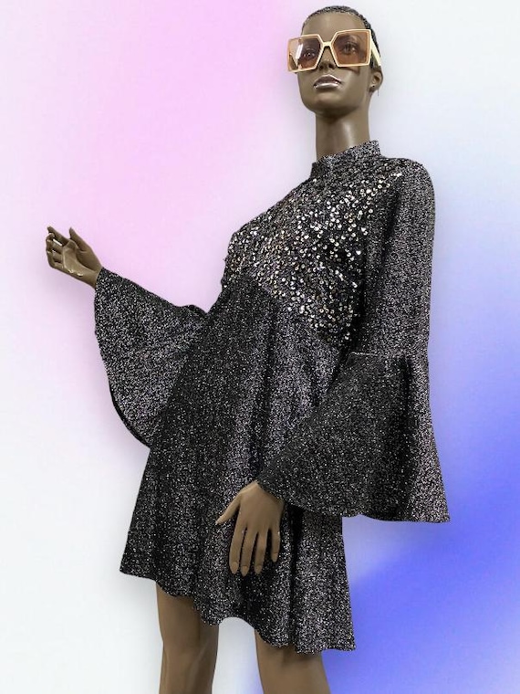 70s sequin mini dress Gold Disco Sequin Mini Dress - 70s - Costume - Women - Medium 8-10