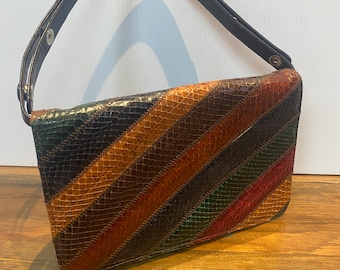 Vintage seventies patchwork snakeskin handbag