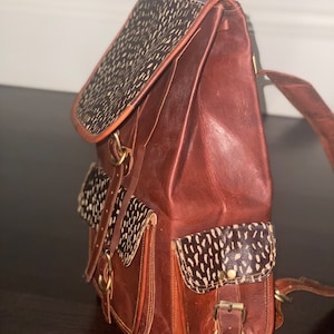 Brown leather and pony hide large backpack! New old stock