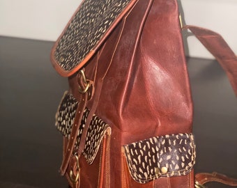 Brown leather and pony hide large backpack! New old stock