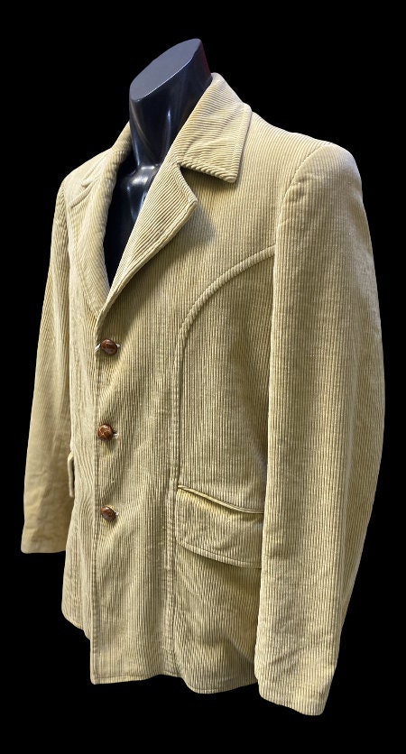 Giacca da uomo in velluto a coste vintage da uomo, giacca in velluto a coste con tasche, blazer monopetto, Verde militare, XL Giacca da uomo in velluto a coste vintage da uomo, giacca in velluto a coste con tasche, blazer monopetto, Verde militare, XL