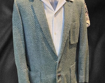 50s Vintage Kramer Hollywood Sports Jacket, Wool Boucle, Leather Buttons