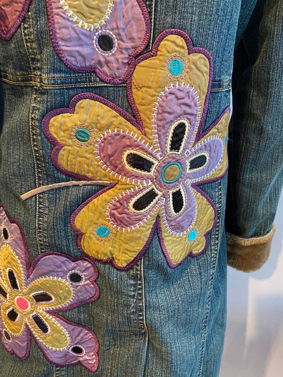 Vintage denim boho embroidered coat