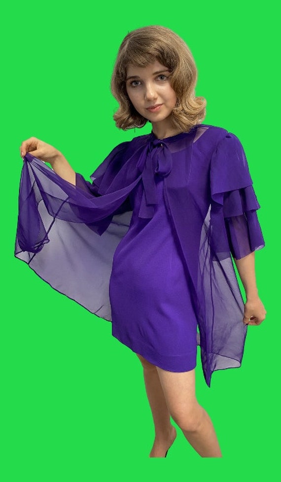 Vintage 60,s Purple Shift and Chiffon Overlay - Etsy Canada