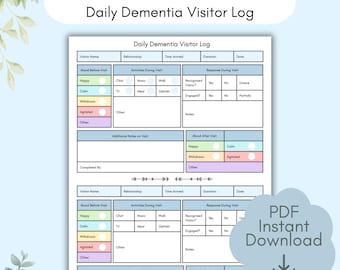 Dementia Visitor Log Printable | Alzheimer's Guest Record Sheet for Carers | Care Home PDF