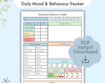 Dementia Mood & Behaviour Tracker Printable - Daily Log for Carers | Alzheimer's Care PDF