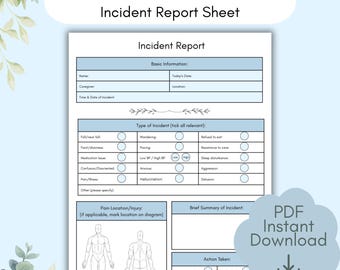 Dementia Incident Report Sheet Printable | Care Log for Carers | Alzheimer's Documentation PDF