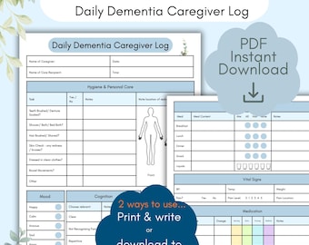 Daily Dementia Care Checklist Printable & Editable Versions| Alzheimer's Carer Routine Sheet | PDF Download