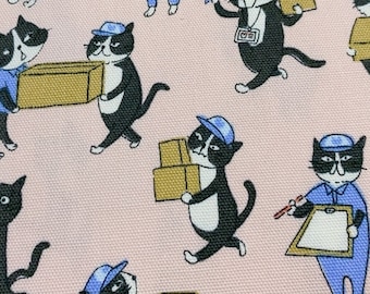 Black Cat Moving boxes Made in Japan KOKKA Fine Canvas Cotton Fabric by Half Meter
