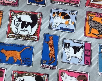 Cat Stamp Kokka Made in Japan Fabric,  Digital Print Cat Pattern Cotton Fabric, Cat  Fabric, Cat Love Fabric, Cat Fabric by Half Meter