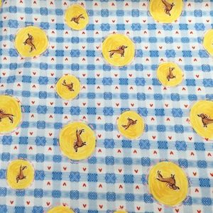 Cartoon Dachshund in blue pattern Cotton Fabric for clothing, bag and home accessories, bear Fabric by Half Meter
