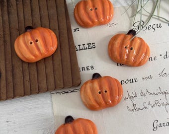 Hand‑painted Pumpkin Ceramic Buttons, Orange Pumpkin Handmade Sewing Buttons for Doll Clothes, Knitting, DIY Craft Supply