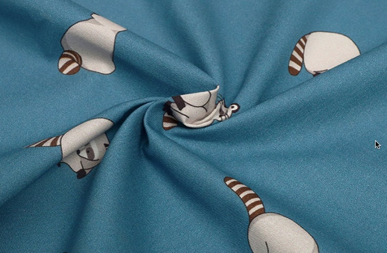 Raccoon Made in Korea Plain Cotton Fabric, Cat Fabric for bag, table cloth, clothings by Half Yard image 3