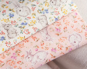 Tissu en coton Lapin blanc fabriqué au Japon, tissu lapin pour sac, nappe, vêtements par demi-mètre