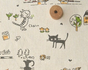 Black white London cat pattern Fabric,  Print Cat Pattern Cotton Fabric, Cat  Fabric, Cat Love Fabric, Cat Fabric by Half Meter