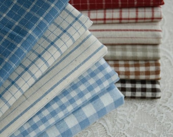 Retro Plaid Cotton Fabric by the Half Yard / Yarn-Dyed Check  Stripes for Tablecloth, Dress, Tote Bag & Crafting by Half meter 50cm