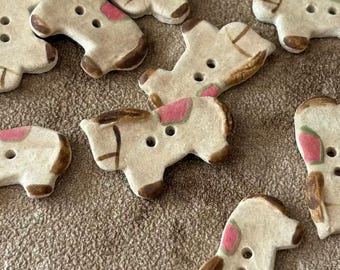 Handmade Horse Shaped Ceramic Buttons, Cute Animal Ceramic 2‑Hole Buttons 25×15mm for Knitting, Doll Clothes, Sewing, Embellishment