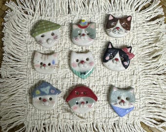 Kitten Cats Handmade Ceramic Buttons for Knitting, Sewing and crafting