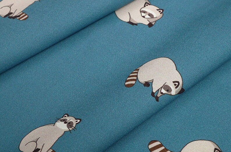 Raccoon Made in Korea Plain Cotton Fabric, Cat Fabric for bag, table cloth, clothings by Half Yard zdjęcie 2