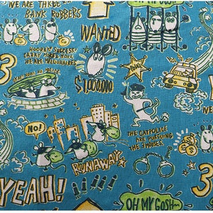 Cat Police catch Mouse Made in Japan Cotton mixed linen fabric for bag, table cloth, clothings by Half Yard