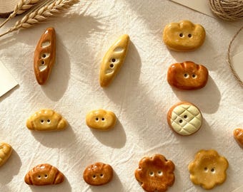 Bread Ceramic Buttons, Mini Croissant Baguette Cookie Handmade Buttons for Sewing, Doll Clothes, Garment Craft Supply Knitting