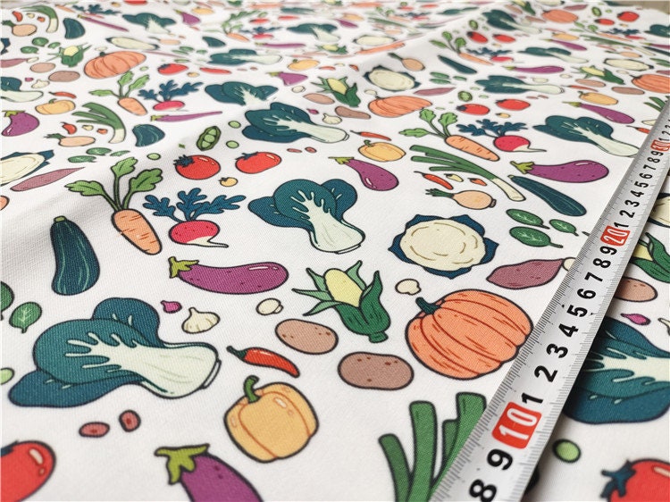 ととと Vegetable Kitchen Pattern Fine Canvas Twill Fabric Beige Fabric by
