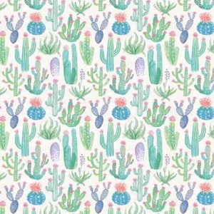 Tela de algodón lisa con estampado digital de cactus de bosque tropical de dibujos animados de 20 hilos por UN metro