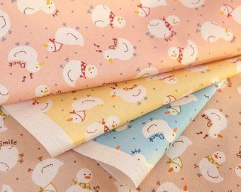 Cute Cartoon Duck Made in JAPAN KOKKA Cotton Canvas Fabric,  Print Duck Pattern Cotton Linen Fabric, Duck Cotton Fabric by Half Meter