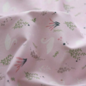 White Swan Pattern Made in Korea Cottonvill Cotton fabric for bag, table cloth, clothings by Half Yard