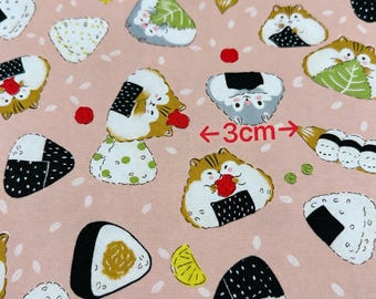 KOKKA Japanese Brand 100% Cotton Fabric, Cute Hamster Onigiri Rice Ball Print, Patchwork Fabric, Home Decor Sewing Material, by Half Meter