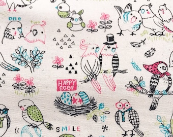 Parrot Bird Made in Japan KOKKA Fine Canvas Cotton Fabric by Half Meter