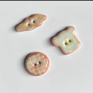 Handmade Ceramic Breakfast Buttons - Set of 3 | Pottery Buttons for Knitting, Sewing, and Crafts