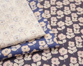 Japanese HOKKOH 60s High Count Cotton Fabric, Flower floral pattern Print, Imported Cotton for Dress Blouse Sewing, Sold by 50cm