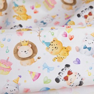 Cute Lion Animals Made in Korea Plain Cotton 20 threads Fabric, Rabbit Fabric for bag, table cloth, clothings by Half Meter