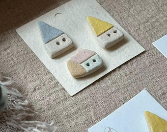 Handmade House Ceramic Buttons, Cute House 2‑Hole Sewing Buttons, Pastel House Buttons for Knitting, Doll Clothes & DIY Craft