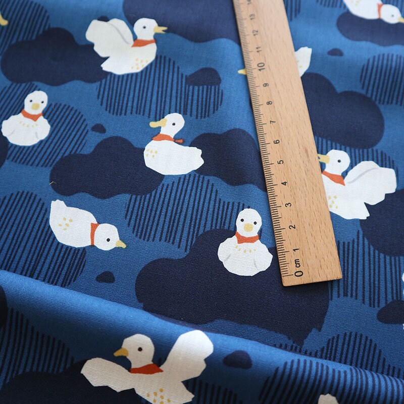 Green Blue Duck Pattern Cotton Fabric, Little Duck Fabric, Cute Little ...