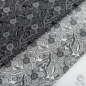 Floral Outline Black and white Made in Korea Cottonvill Plain Cotton  for bag, table cloth, clothings by Half Yard