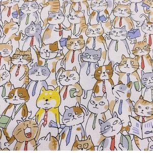 Gato com gravata no trabalho Fabricado no JAPÃO KOKKA Tecido de algodão de lona fina por meio metro