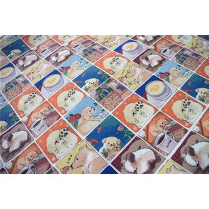 Puppy dog with coffee drink Pattern Fine Canvas Twill Fabric Fabric, dog Fabric for bag and table cloth, dog Fabric by Half Meter