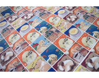 Puppy dog with coffee drink Pattern Fine Canvas Twill Fabric Fabric, dog Fabric for bag and table cloth, dog Fabric by Half Meter